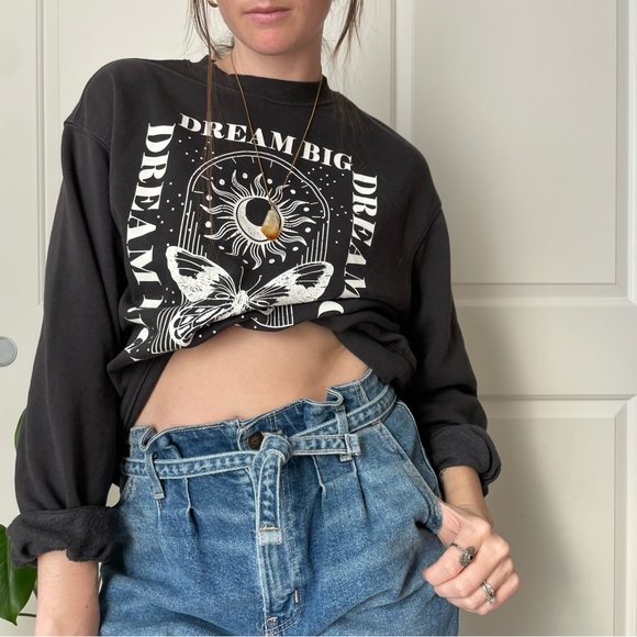 Urban Outfitters Sweaters - Butterfly Magic Black Sweatshirt Cotton Moth Boho Hippie Cuffed Sleeves